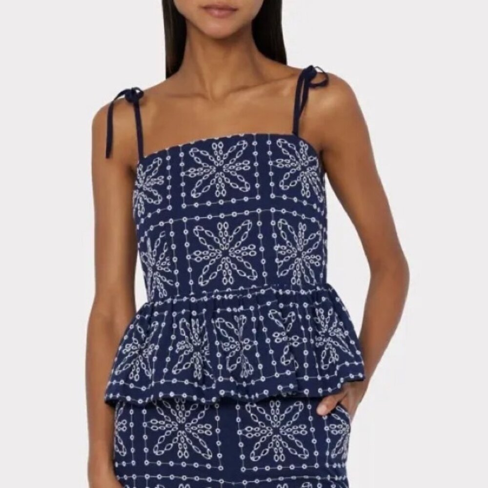 NWT MILLY Enzo Floral Tile Eyelet Peplum‎ Top 72ET21 Size MEDIUM
